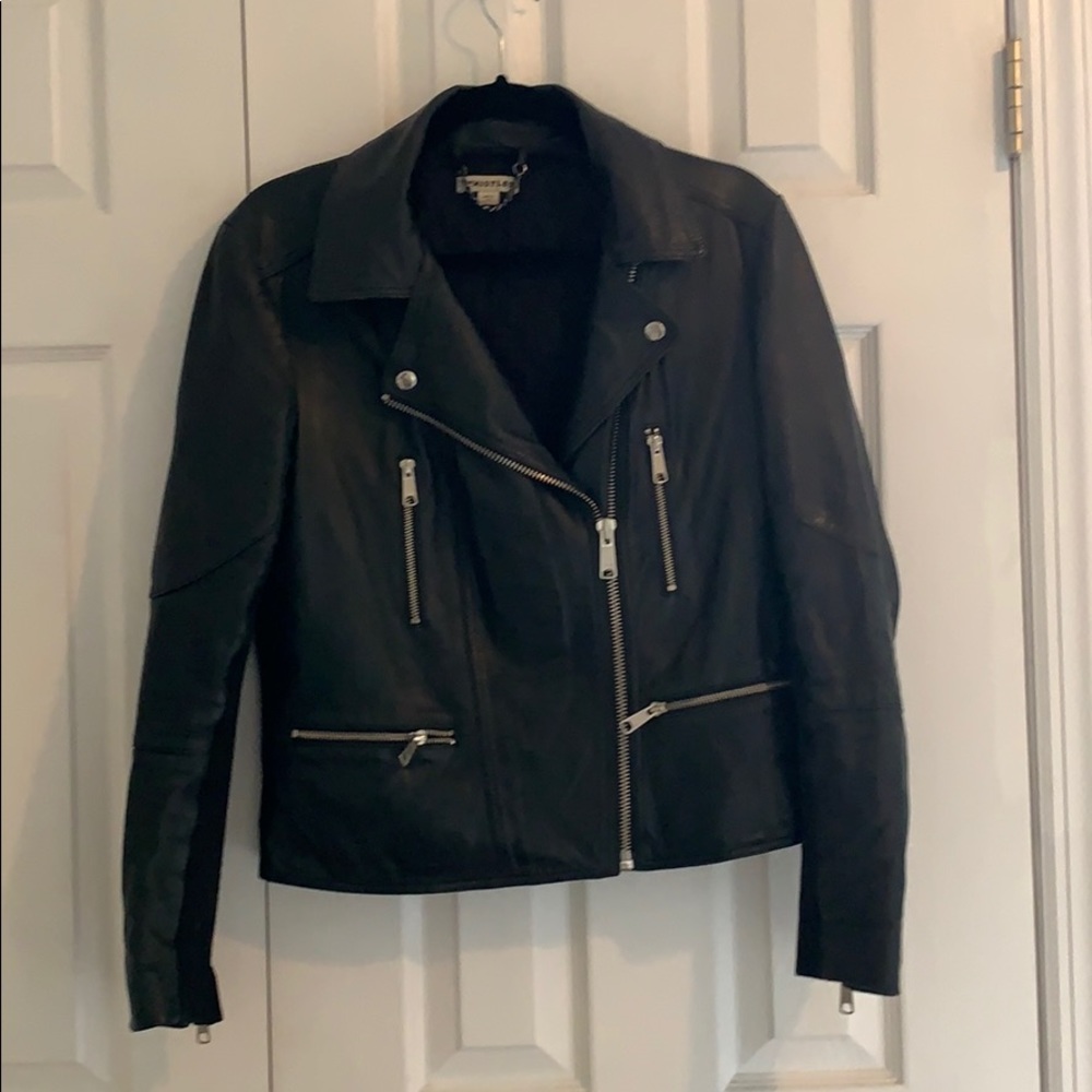 Whistles Black Leather Moto Jacket